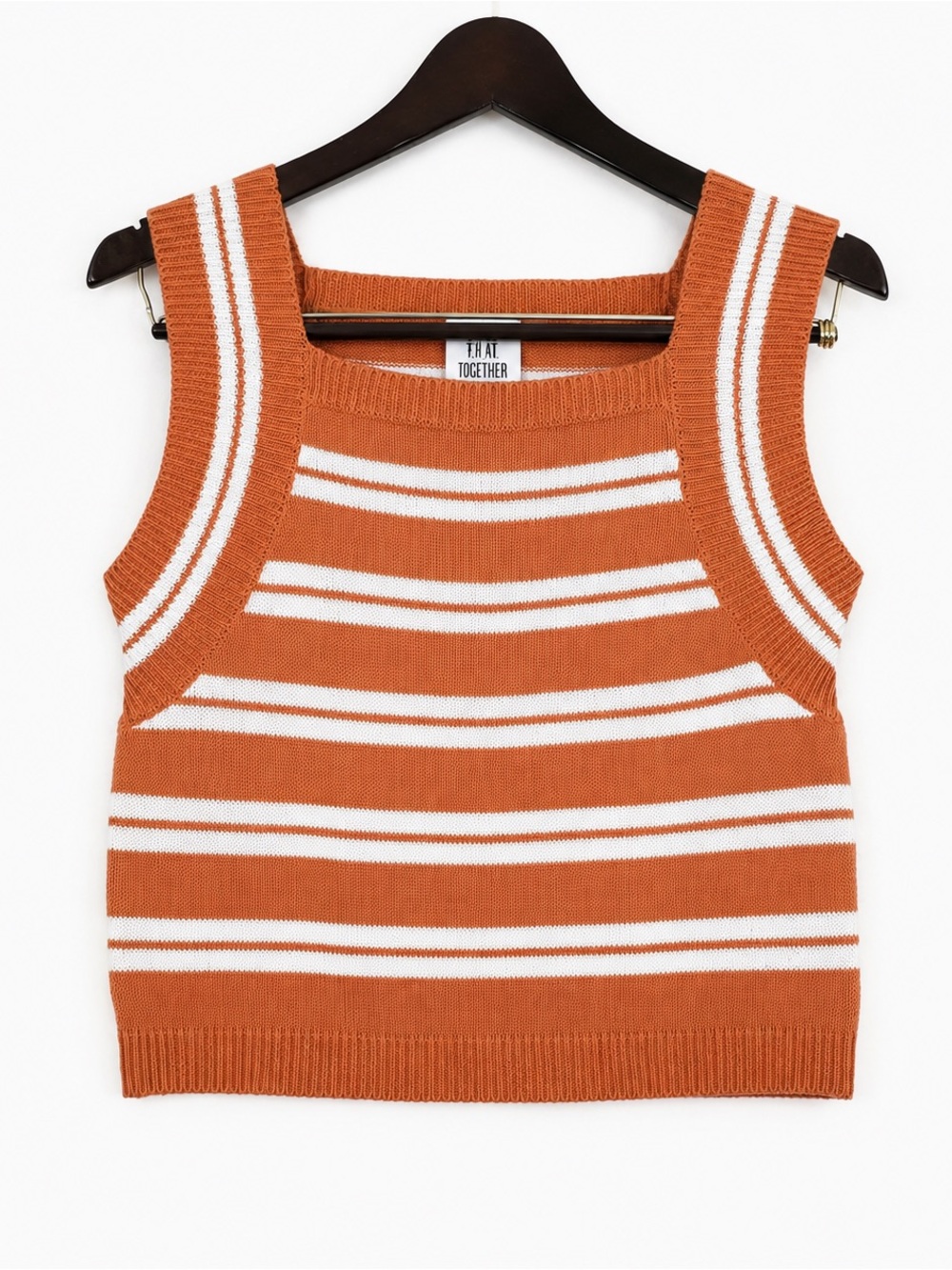 Vintage Together! 90s Orange Striped Knit Crop Tank Top Medium